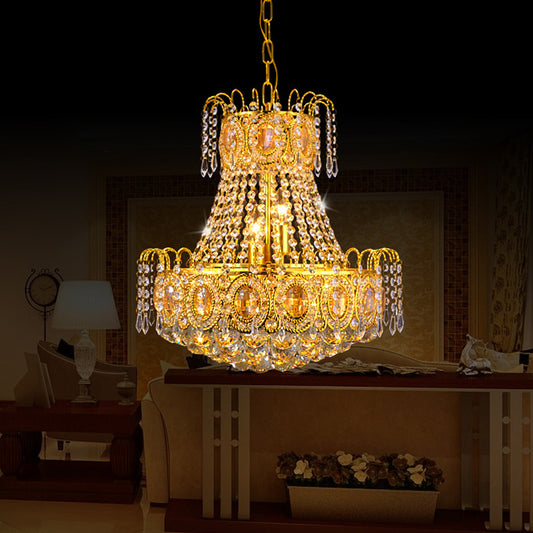 Crystal Flared Hanging Ceiling Light Modern 5 Lights Gold Chandelier Light for Living Room Gold Clearhalo 'Ceiling Lights' 'Chandeliers' 'Modern Chandeliers' 'Modern' Lighting' 220989