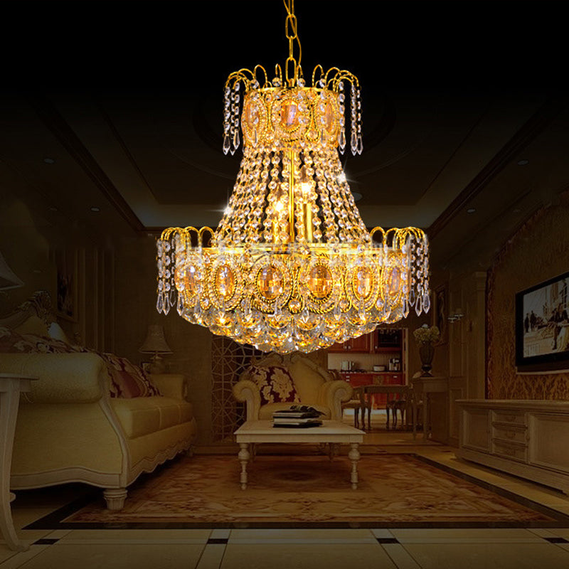 Crystal Flared Hanging Ceiling Light Modern 5 Lights Gold Chandelier Light for Living Room Clearhalo 'Ceiling Lights' 'Chandeliers' 'Modern Chandeliers' 'Modern' Lighting' 220990