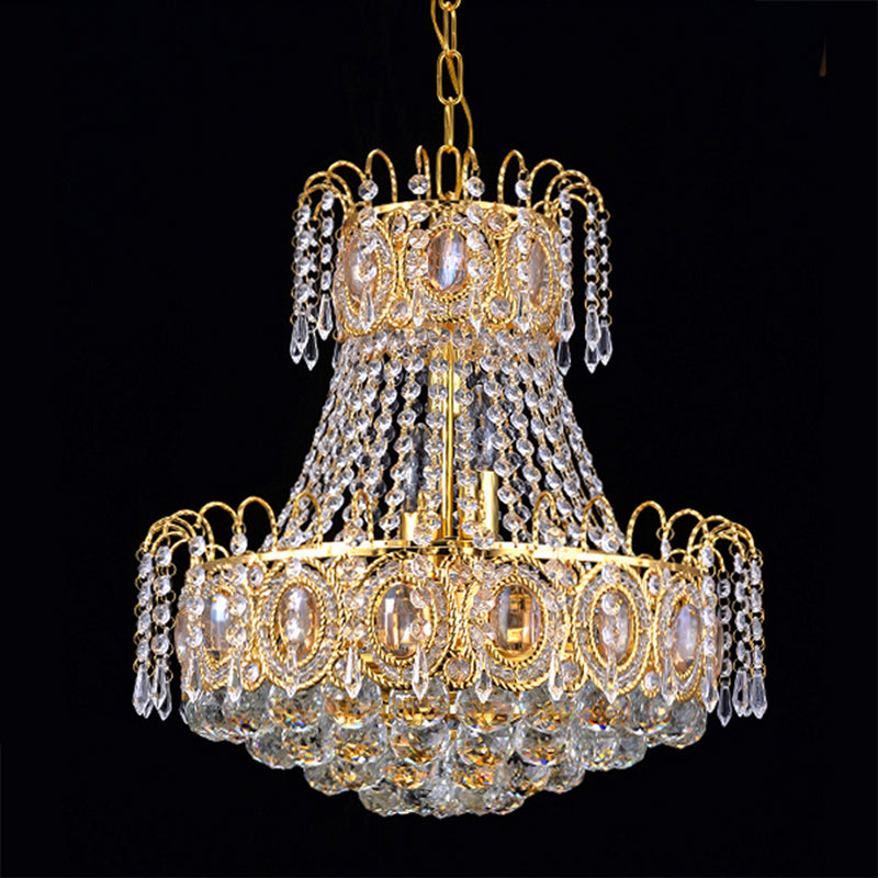 Crystal Flared Hanging Ceiling Light Modern 5 Lights Gold Chandelier Light for Living Room Clearhalo 'Ceiling Lights' 'Chandeliers' 'Modern Chandeliers' 'Modern' Lighting' 220991