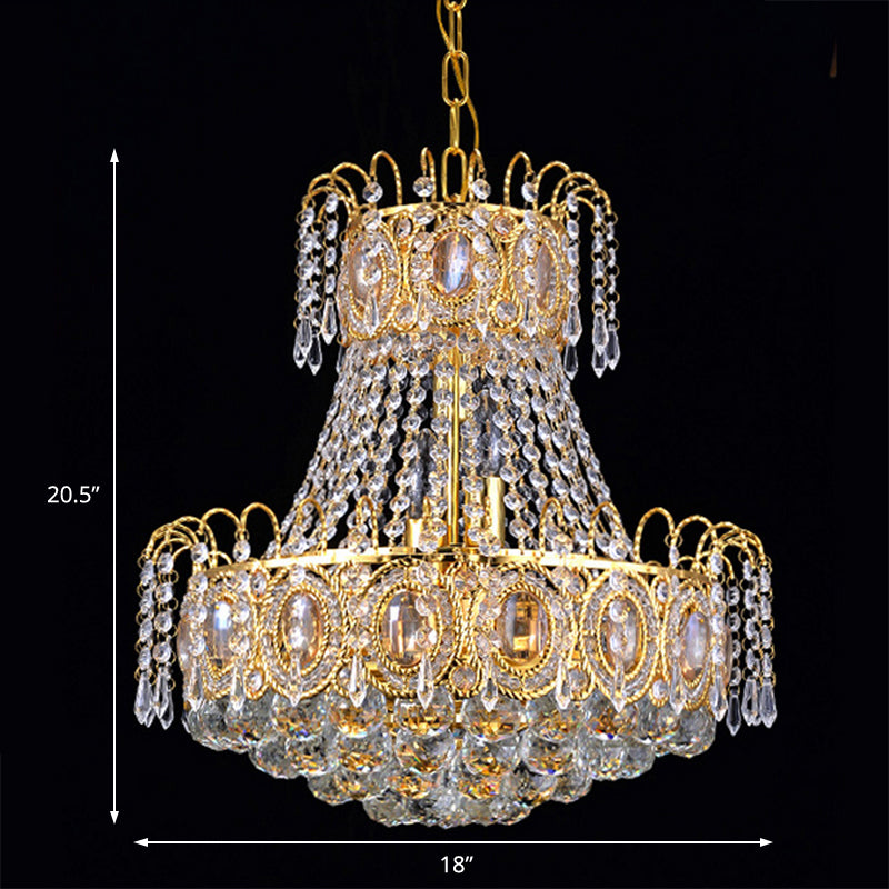 Crystal Flared Hanging Ceiling Light Modern 5 Lights Gold Chandelier Light for Living Room Clearhalo 'Ceiling Lights' 'Chandeliers' 'Modern Chandeliers' 'Modern' Lighting' 220992