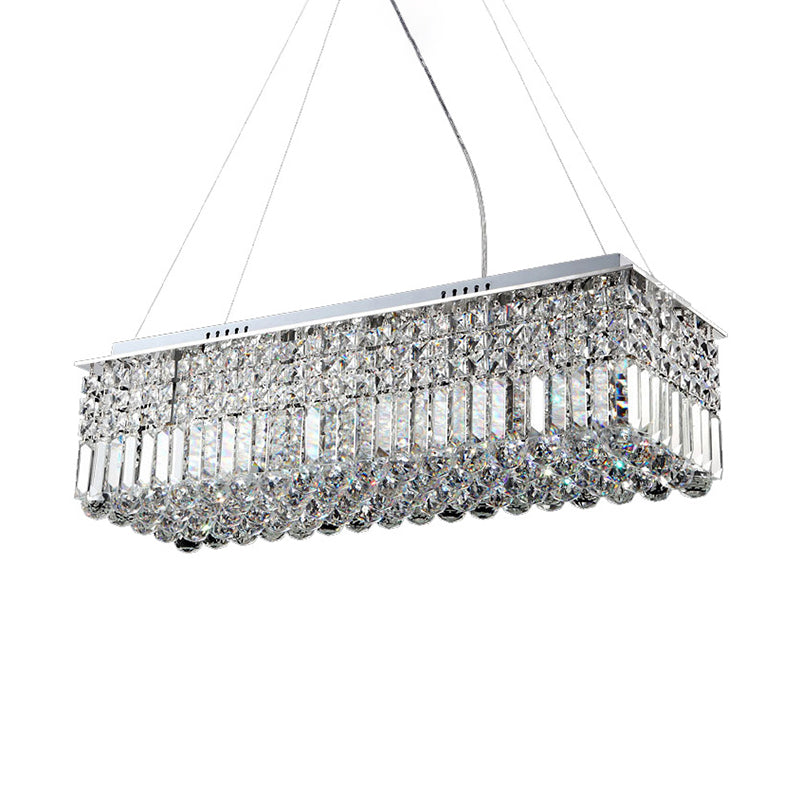 8 Lights Living Room Chandelier Light with Rectangle Crystal Shade Modern Chrome Hanging Ceiling Light Clearhalo 'Ceiling Lights' 'Island Lights' Lighting' 220995