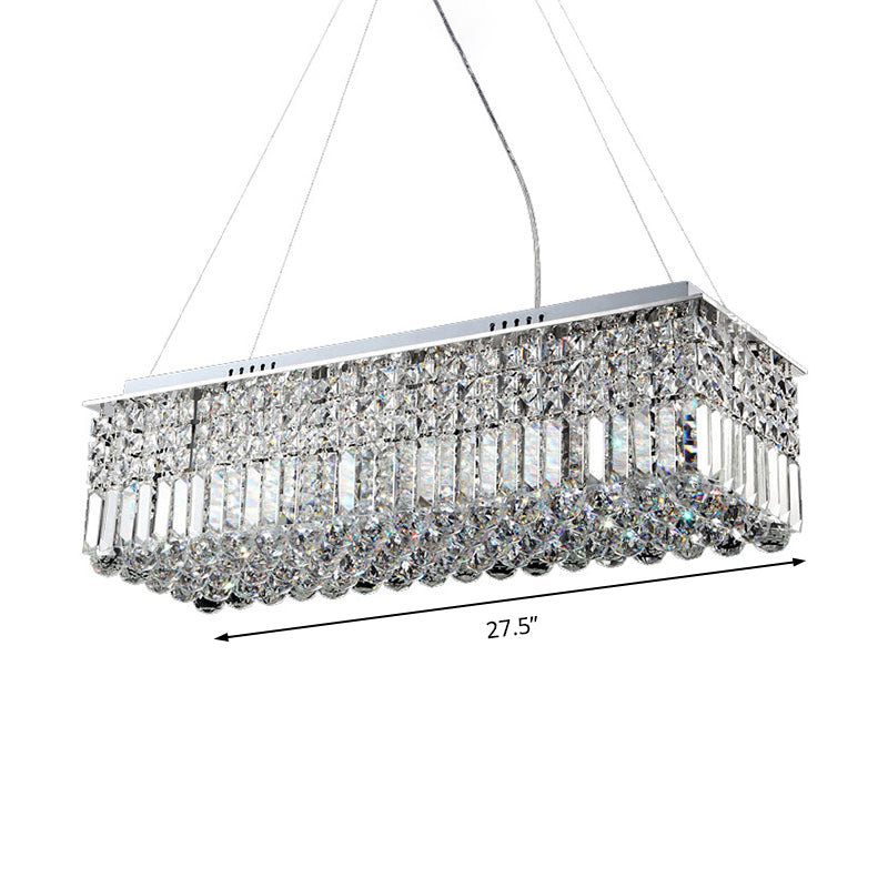 8 Lights Living Room Chandelier Light with Rectangle Crystal Shade Modern Chrome Hanging Ceiling Light Clearhalo 'Ceiling Lights' 'Island Lights' Lighting' 220996