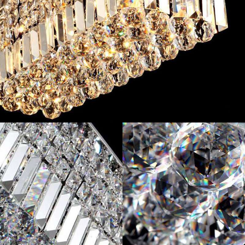 8 Lights Living Room Chandelier Light with Rectangle Crystal Shade Modern Chrome Hanging Ceiling Light Clearhalo 'Ceiling Lights' 'Island Lights' Lighting' 220997