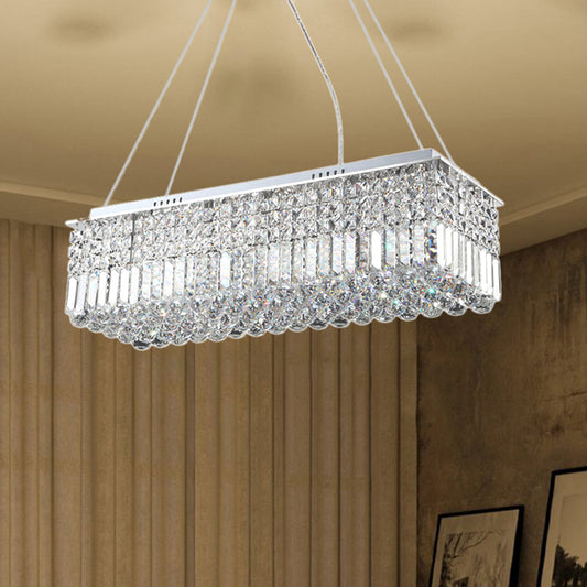 8 Lights Living Room Chandelier Light with Rectangle Crystal Shade Modern Chrome Hanging Ceiling Light Clearhalo 'Ceiling Lights' 'Island Lights' Lighting' 220998