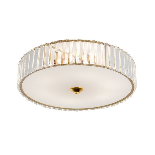 LED Bedroom Flush Mount Light with Drum Crystal Shade Modernism Gold Ceiling Light, 12"/19" Dia Clearhalo 'Ceiling Lights' 'Close To Ceiling Lights' 'Close to ceiling' 'Flush mount' Lighting' 221006