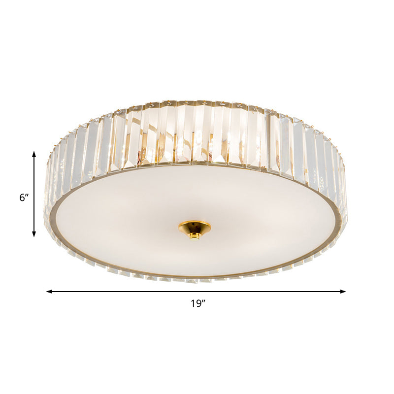 LED Bedroom Flush Mount Light with Drum Crystal Shade Modernism Gold Ceiling Light, 12"/19" Dia Clearhalo 'Ceiling Lights' 'Close To Ceiling Lights' 'Close to ceiling' 'Flush mount' Lighting' 221007