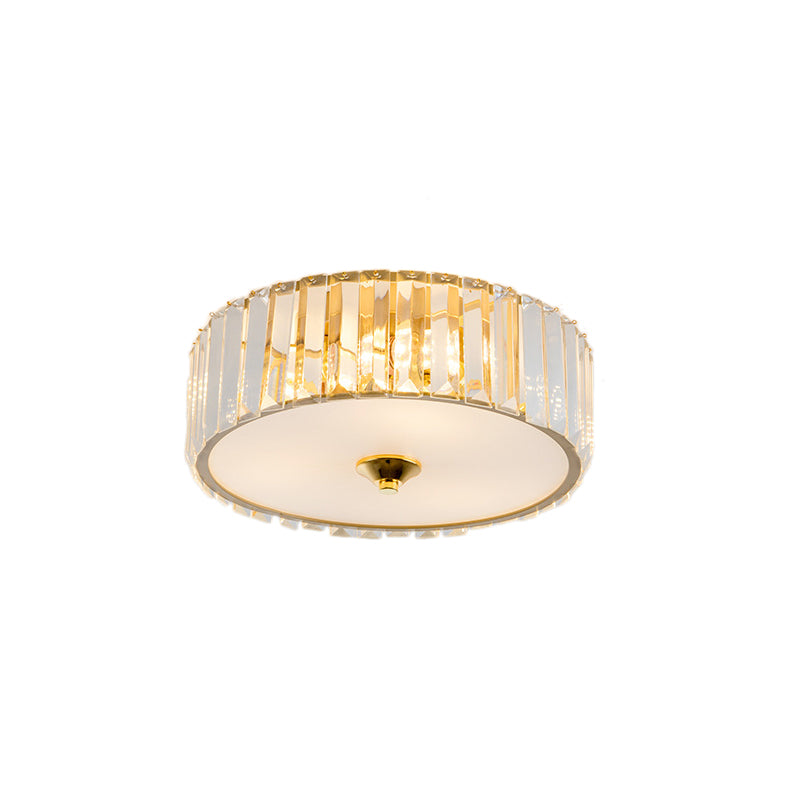 LED Bedroom Flush Mount Light with Drum Crystal Shade Modernism Gold Ceiling Light, 12"/19" Dia Clearhalo 'Ceiling Lights' 'Close To Ceiling Lights' 'Close to ceiling' 'Flush mount' Lighting' 221010