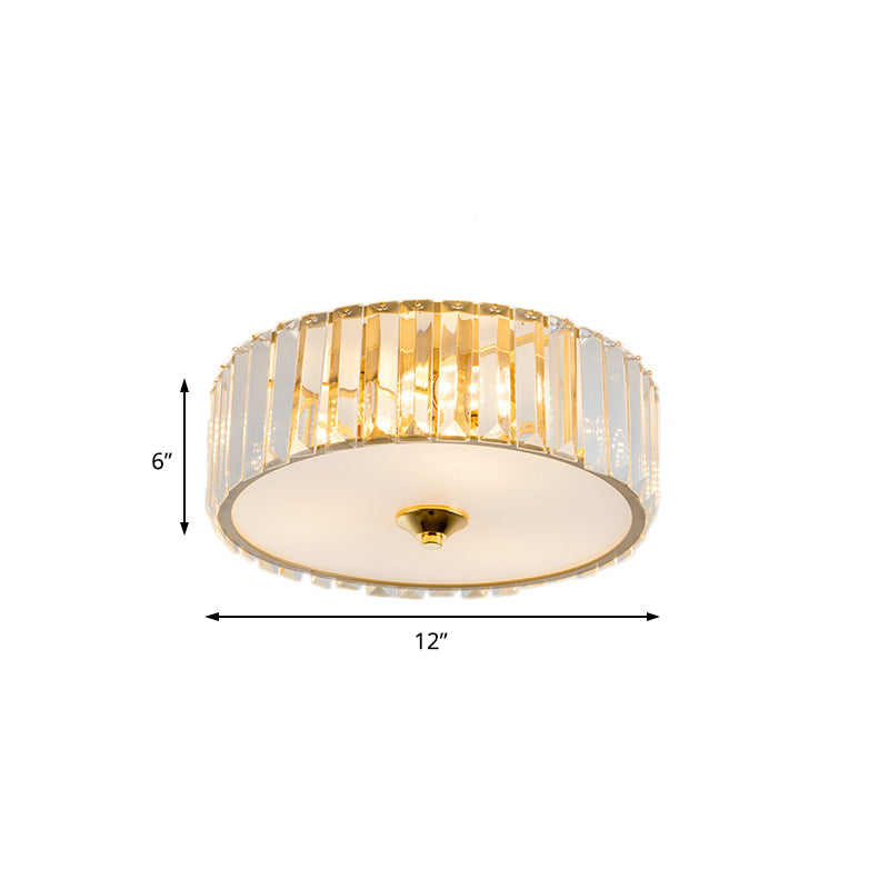 LED Bedroom Flush Mount Light with Drum Crystal Shade Modernism Gold Ceiling Light, 12"/19" Dia Clearhalo 'Ceiling Lights' 'Close To Ceiling Lights' 'Close to ceiling' 'Flush mount' Lighting' 221011