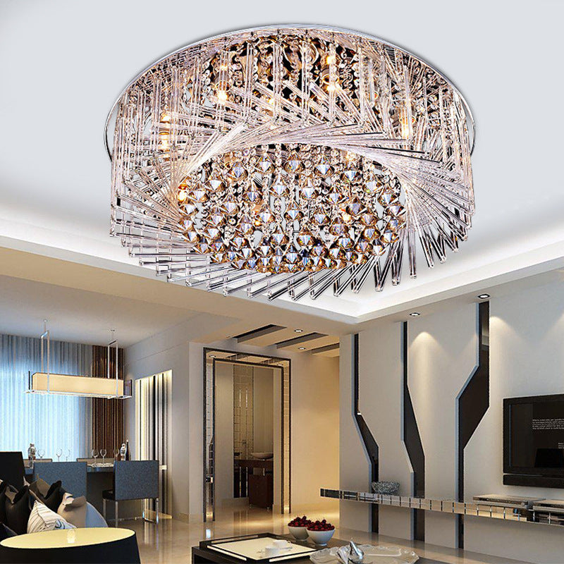 Drum Ceiling Lamp Contemporary Crystal LED Chrome Flush Mount Light, 23.5"/31.5" Wide Clearhalo 'Ceiling Lights' 'Close To Ceiling Lights' 'Close to ceiling' 'Flush mount' Lighting' 221030