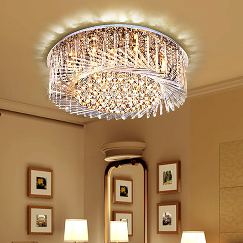 Drum Ceiling Lamp Contemporary Crystal LED Chrome Flush Mount Light, 23.5"/31.5" Wide Clearhalo 'Ceiling Lights' 'Close To Ceiling Lights' 'Close to ceiling' 'Flush mount' Lighting' 221032