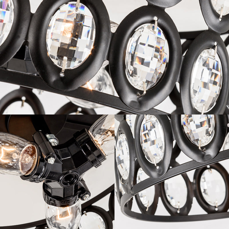 Modern 3 Lights Ceiling Light with Metal and Crystal Black Cylinder Flush Mount Light Clearhalo 'Ceiling Lights' 'Close To Ceiling Lights' 'Close to ceiling' 'Semi-flushmount' Lighting' 221056