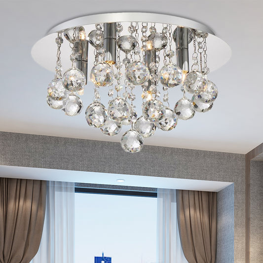 Cascading Flush Mount Light Contemporary Crystal 3/4/6 Lights Chrome Ceiling Light, 8"/14"/19.5" Wide Chrome 8" Clearhalo 'Ceiling Lights' 'Close To Ceiling Lights' 'Close to ceiling' 'Flush mount' Lighting' 221072