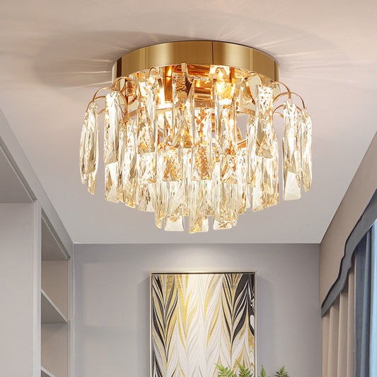 Round Flush Mount Light Modern Faceted Clear Crystal Prism 2 Lights Chrome/Gold Ceiling Light Clearhalo 'Ceiling Lights' 'Close To Ceiling Lights' 'Close to ceiling' 'Flush mount' Lighting' 221079