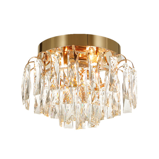 Round Flush Mount Light Modern Faceted Clear Crystal Prism 2 Lights Chrome/Gold Ceiling Light Clearhalo 'Ceiling Lights' 'Close To Ceiling Lights' 'Close to ceiling' 'Flush mount' Lighting' 221081