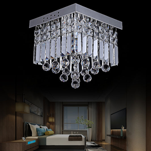 Cubic Ceiling Mount Modern Crystal 2 Lights Chrome Flush Mount Light Fixture for Bedroom Clearhalo 'Ceiling Lights' 'Close To Ceiling Lights' 'Close to ceiling' 'Flush mount' Lighting' 221127