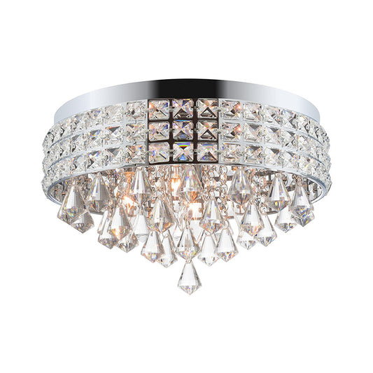 Contemporary Drum Flush Mount Light Crystal and Metal 4 Lights Bedroom Ceiling Fixture in Silver Clearhalo 'Ceiling Lights' 'Close To Ceiling Lights' 'Close to ceiling' 'Flush mount' Lighting' 221133