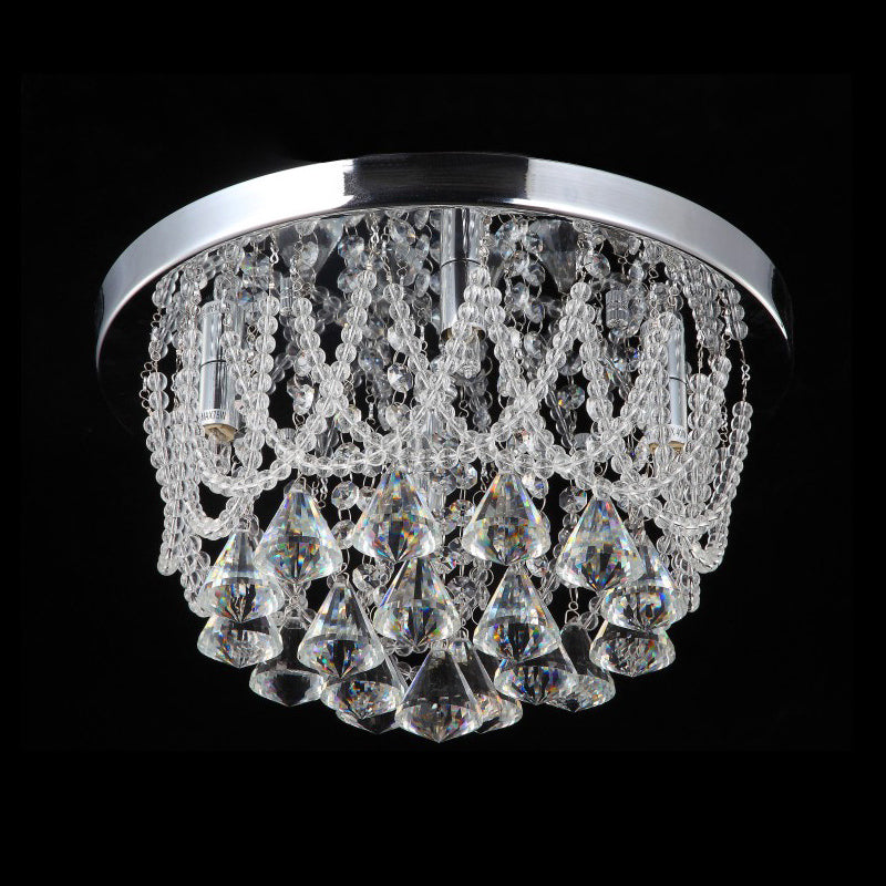 Dome Flush Light Fixture Modern Crystal Strand 3 Lights 14"/18" Wide Chrome Ceiling Lamp for Bedroom Clearhalo 'Ceiling Lights' 'Close To Ceiling Lights' 'Close to ceiling' 'Flush mount' Lighting' 221142