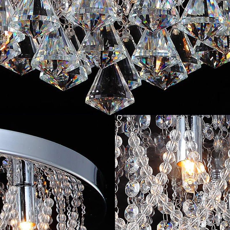 Dome Flush Light Fixture Modern Crystal Strand 3 Lights 14"/18" Wide Chrome Ceiling Lamp for Bedroom Clearhalo 'Ceiling Lights' 'Close To Ceiling Lights' 'Close to ceiling' 'Flush mount' Lighting' 221144