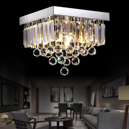 Simple 4 Lights Ceiling Lamp with Crystal Shade Chrome Cubic Flush Mount Light for Living Room Chrome Clearhalo 'Ceiling Lights' 'Close To Ceiling Lights' 'Close to ceiling' 'Flush mount' Lighting' 221145