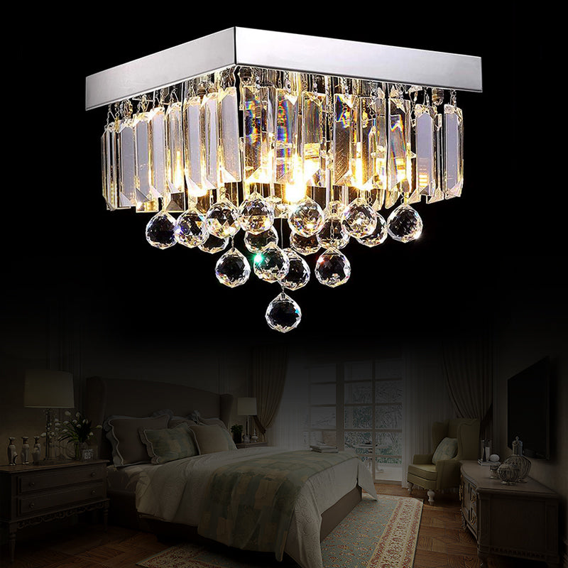 Simple 4 Lights Ceiling Lamp with Crystal Shade Chrome Cubic Flush Mount Light for Living Room Clearhalo 'Ceiling Lights' 'Close To Ceiling Lights' 'Close to ceiling' 'Flush mount' Lighting' 221146