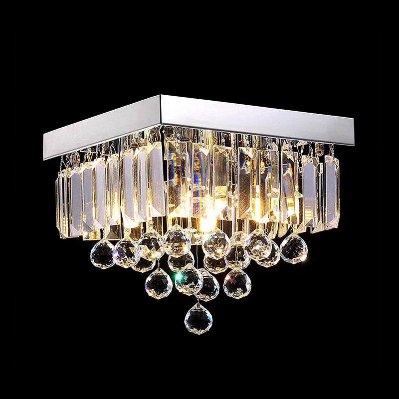 Simple 4 Lights Ceiling Lamp with Crystal Shade Chrome Cubic Flush Mount Light for Living Room Clearhalo 'Ceiling Lights' 'Close To Ceiling Lights' 'Close to ceiling' 'Flush mount' Lighting' 221147