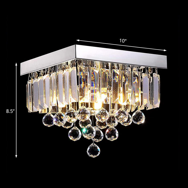 Simple 4 Lights Ceiling Lamp with Crystal Shade Chrome Cubic Flush Mount Light for Living Room Clearhalo 'Ceiling Lights' 'Close To Ceiling Lights' 'Close to ceiling' 'Flush mount' Lighting' 221148