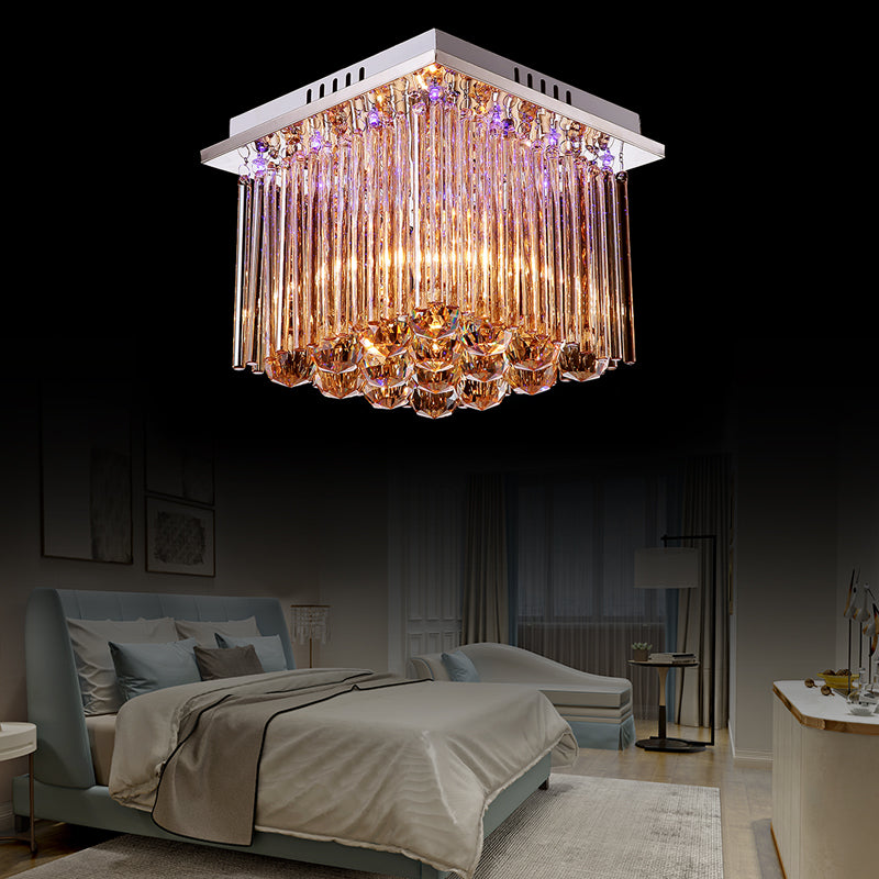 Crystal Rod and Crystal Ball Cubic Flush Mount Light Modernism 1 Light Chrome Ceiling Light Fixture Chrome Clearhalo 'Ceiling Lights' 'Close To Ceiling Lights' 'Close to ceiling' 'Flush mount' Lighting' 221150