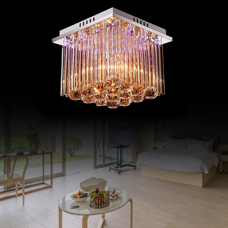 Crystal Rod and Crystal Ball Cubic Flush Mount Light Modernism 1 Light Chrome Ceiling Light Fixture Clearhalo 'Ceiling Lights' 'Close To Ceiling Lights' 'Close to ceiling' 'Flush mount' Lighting' 221151