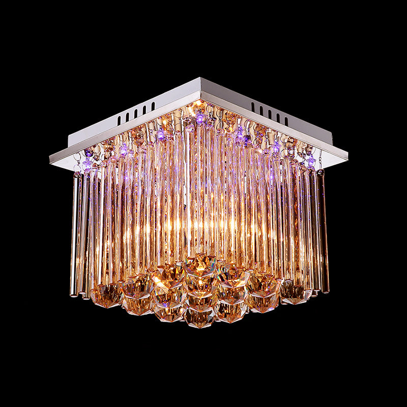 Crystal Rod and Crystal Ball Cubic Flush Mount Light Modernism 1 Light Chrome Ceiling Light Fixture Clearhalo 'Ceiling Lights' 'Close To Ceiling Lights' 'Close to ceiling' 'Flush mount' Lighting' 221152