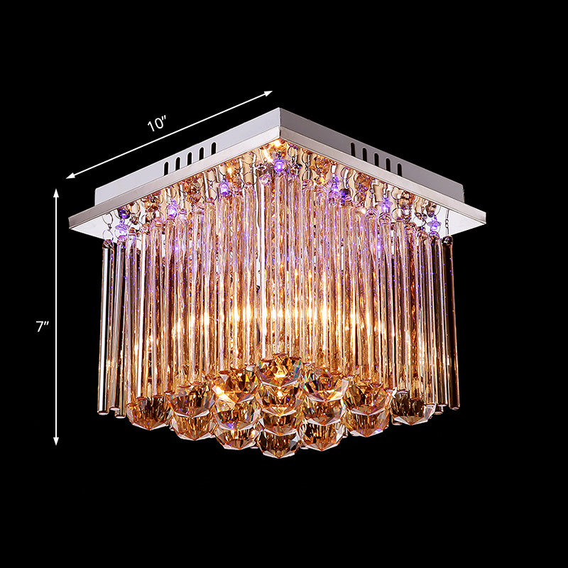 Crystal Rod and Crystal Ball Cubic Flush Mount Light Modernism 1 Light Chrome Ceiling Light Fixture Clearhalo 'Ceiling Lights' 'Close To Ceiling Lights' 'Close to ceiling' 'Flush mount' Lighting' 221153