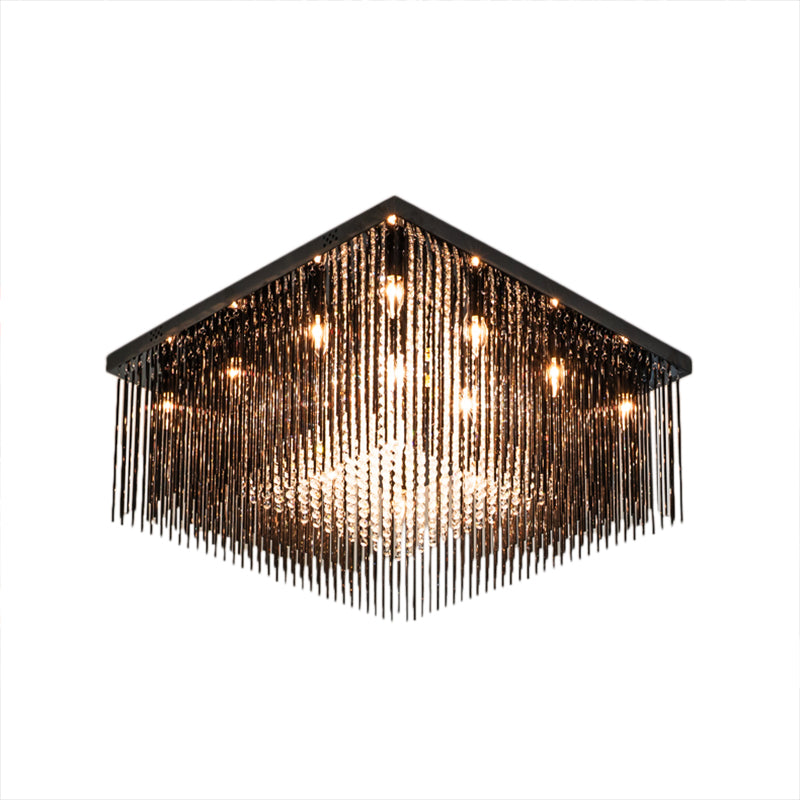 Crystal Rod and Crystal Beaded Cubic Flush Light Contemporary 4/6/9 Lights Black Ceiling Light, 16"/19"/23.5" Wide Clearhalo 'Ceiling Lights' 'Close To Ceiling Lights' 'Close to ceiling' 'Flush mount' Lighting' 221160