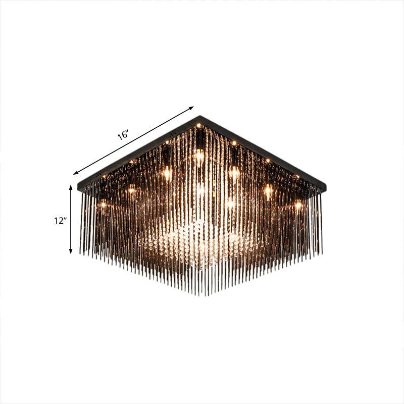 Crystal Rod and Crystal Beaded Cubic Flush Light Contemporary 4/6/9 Lights Black Ceiling Light, 16"/19"/23.5" Wide Clearhalo 'Ceiling Lights' 'Close To Ceiling Lights' 'Close to ceiling' 'Flush mount' Lighting' 221161