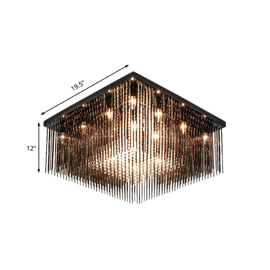 Crystal Rod and Crystal Beaded Cubic Flush Light Contemporary 4/6/9 Lights Black Ceiling Light, 16"/19"/23.5" Wide Clearhalo 'Ceiling Lights' 'Close To Ceiling Lights' 'Close to ceiling' 'Flush mount' Lighting' 221162