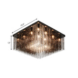 Crystal Rod and Crystal Beaded Cubic Flush Light Contemporary 4/6/9 Lights Black Ceiling Light, 16"/19"/23.5" Wide Clearhalo 'Ceiling Lights' 'Close To Ceiling Lights' 'Close to ceiling' 'Flush mount' Lighting' 221162