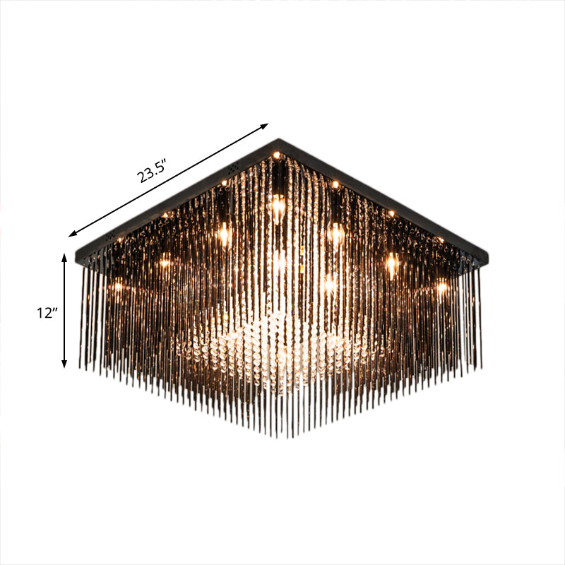 Crystal Rod and Crystal Beaded Cubic Flush Light Contemporary 4/6/9 Lights Black Ceiling Light, 16"/19"/23.5" Wide Clearhalo 'Ceiling Lights' 'Close To Ceiling Lights' 'Close to ceiling' 'Flush mount' Lighting' 221163