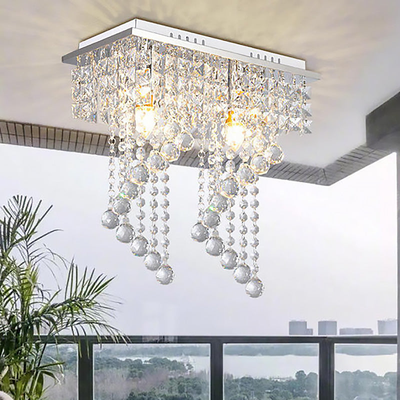 Spiral Ceiling Light Modern Crystal 1/2 Light Chrome Flush Mount Light for Balcony, 8"/15" Wide Clearhalo 'Ceiling Lights' 'Close To Ceiling Lights' 'Close to ceiling' 'Flush mount' Lighting' 221167