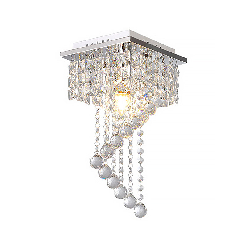 Spiral Ceiling Light Modern Crystal 1/2 Light Chrome Flush Mount Light for Balcony, 8"/15" Wide Clearhalo 'Ceiling Lights' 'Close To Ceiling Lights' 'Close to ceiling' 'Flush mount' Lighting' 221171