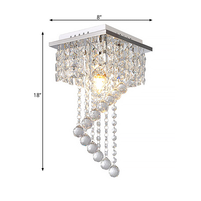 Spiral Ceiling Light Modern Crystal 1/2 Light Chrome Flush Mount Light for Balcony, 8"/15" Wide Clearhalo 'Ceiling Lights' 'Close To Ceiling Lights' 'Close to ceiling' 'Flush mount' Lighting' 221172