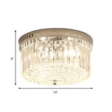 Chrome Drum Flush Light Fixture Modern 3 Lights Rectangular-Cut Crystal Light Fixture for Bedroom, 10"/14" Wide Clearhalo 'Ceiling Lights' 'Close To Ceiling Lights' 'Close to ceiling' 'Flush mount' Lighting' 221179