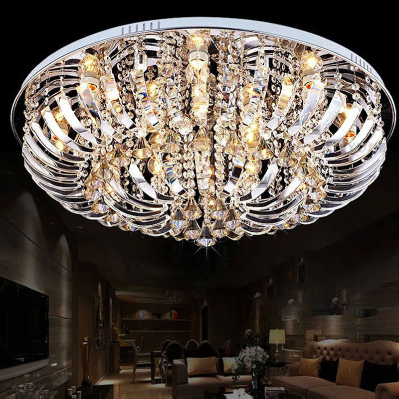 Dome Flush Mount Light Contemporary Crystal 9/12 Lights 23.5"/31.5" Wide Chrome Ceiling Light Chrome 31.5" Clearhalo 'Ceiling Lights' 'Close To Ceiling Lights' 'Close to ceiling' 'Flush mount' Lighting' 221182