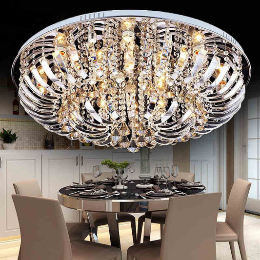 Dome Flush Mount Light Contemporary Crystal 9/12 Lights 23.5"/31.5" Wide Chrome Ceiling Light Clearhalo 'Ceiling Lights' 'Close To Ceiling Lights' 'Close to ceiling' 'Flush mount' Lighting' 221183