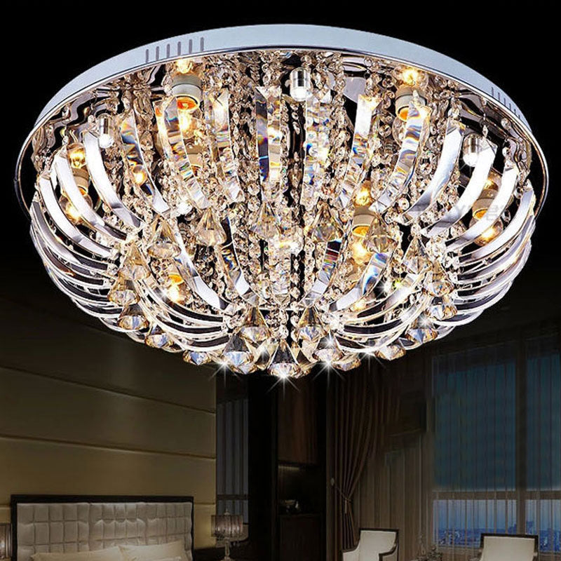 Dome Flush Mount Light Contemporary Crystal 9/12 Lights 23.5"/31.5" Wide Chrome Ceiling Light Chrome 23.5" Clearhalo 'Ceiling Lights' 'Close To Ceiling Lights' 'Close to ceiling' 'Flush mount' Lighting' 221184