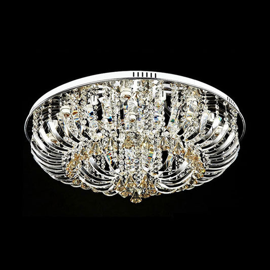 Dome Flush Mount Light Contemporary Crystal 9/12 Lights 23.5"/31.5" Wide Chrome Ceiling Light Clearhalo 'Ceiling Lights' 'Close To Ceiling Lights' 'Close to ceiling' 'Flush mount' Lighting' 221186