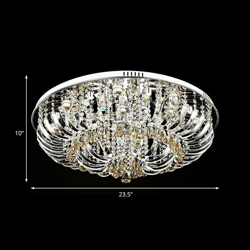 Dome Flush Mount Light Contemporary Crystal 9/12 Lights 23.5"/31.5" Wide Chrome Ceiling Light Clearhalo 'Ceiling Lights' 'Close To Ceiling Lights' 'Close to ceiling' 'Flush mount' Lighting' 221187