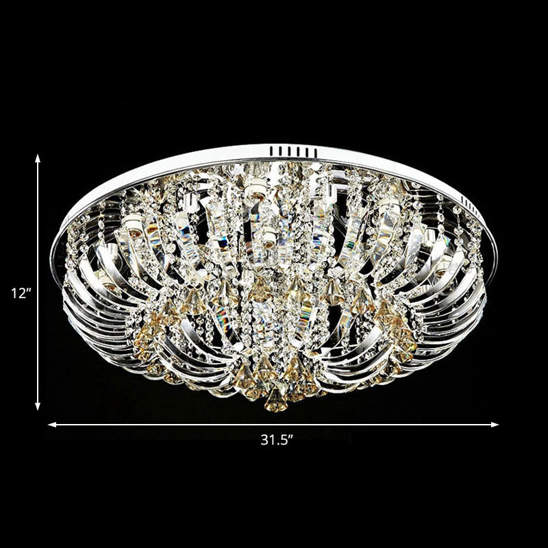 Dome Flush Mount Light Contemporary Crystal 9/12 Lights 23.5"/31.5" Wide Chrome Ceiling Light Clearhalo 'Ceiling Lights' 'Close To Ceiling Lights' 'Close to ceiling' 'Flush mount' Lighting' 221188