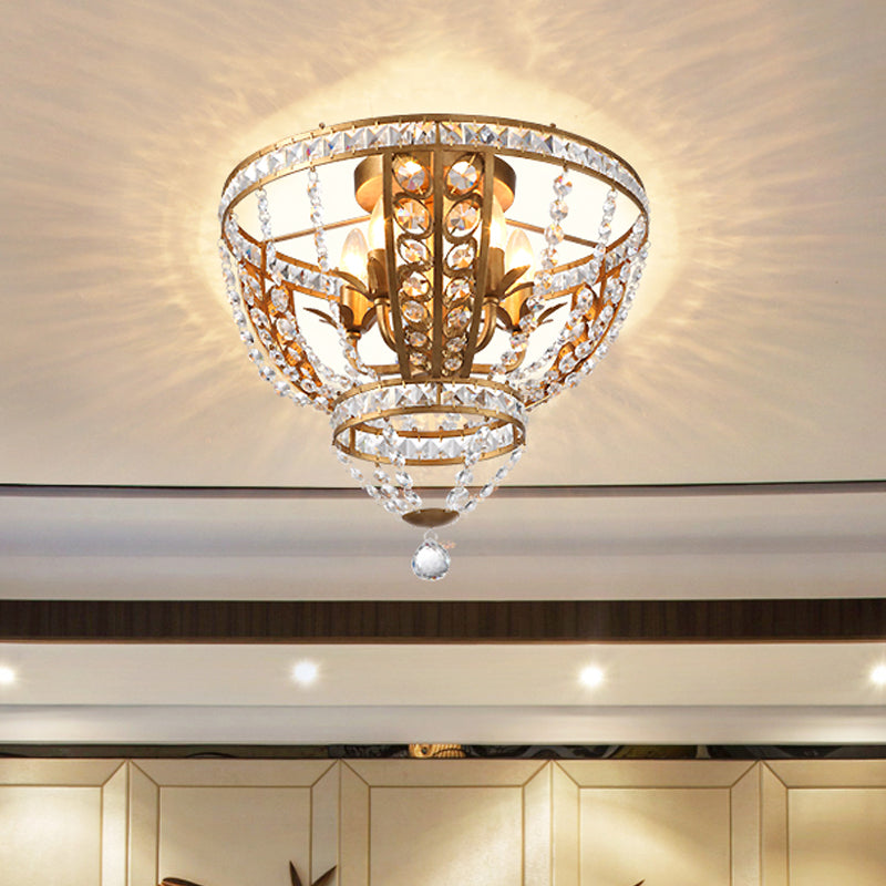 Dome Corridor Flush Mount Light Crystal and Metal 5 Lights Modern Ceiling Mount Fixture Clearhalo 'Ceiling Lights' 'Close To Ceiling Lights' 'Close to ceiling' 'Semi-flushmount' Lighting' 221229