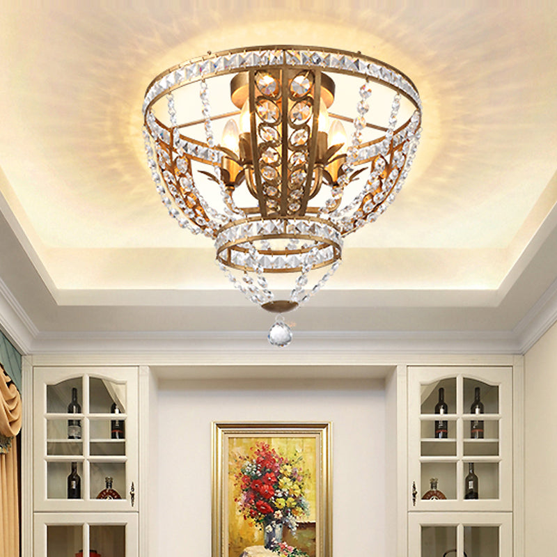 Dome Corridor Flush Mount Light Crystal and Metal 5 Lights Modern Ceiling Mount Fixture Brass Clearhalo 'Ceiling Lights' 'Close To Ceiling Lights' 'Close to ceiling' 'Semi-flushmount' Lighting' 221230