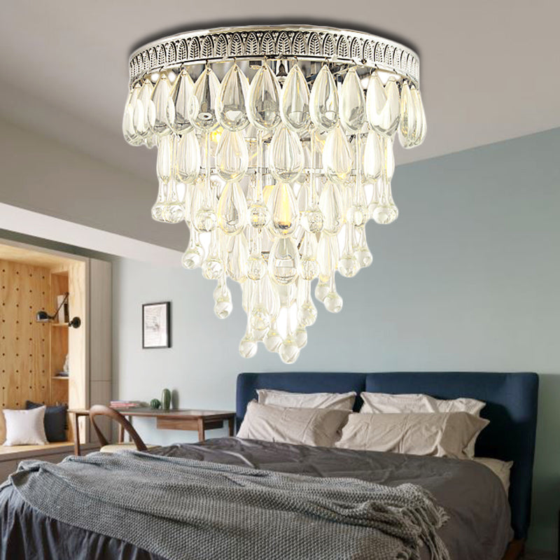 Tiered Flush Mount Light Modern Teardrop Crystal 4 Lights Chrome Ceiling Fixture for Bedroom Chrome Clearhalo 'Ceiling Lights' 'Close To Ceiling Lights' 'Close to ceiling' 'Flush mount' Lighting' 221243