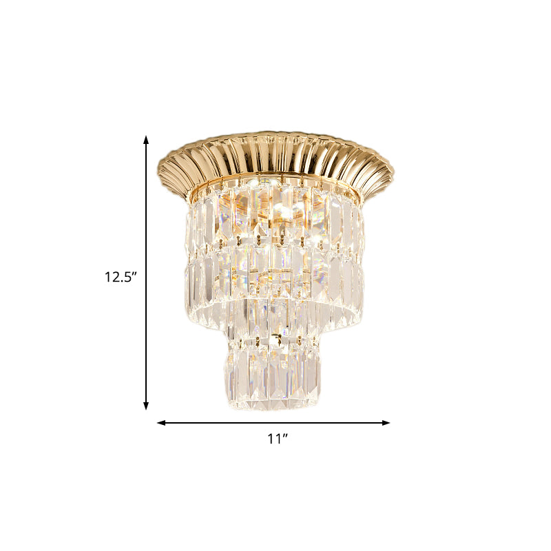 Double Cylinder Shade Flush Light Modern Crystal Block 5 Lights Chrome/Gold Ceiling Light Clearhalo 'Ceiling Lights' 'Close To Ceiling Lights' 'Close to ceiling' 'Flush mount' Lighting' 221247