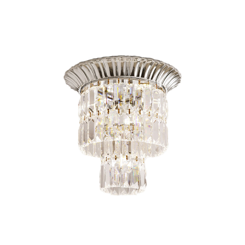 Double Cylinder Shade Flush Light Modern Crystal Block 5 Lights Chrome/Gold Ceiling Light Clearhalo 'Ceiling Lights' 'Close To Ceiling Lights' 'Close to ceiling' 'Flush mount' Lighting' 221250